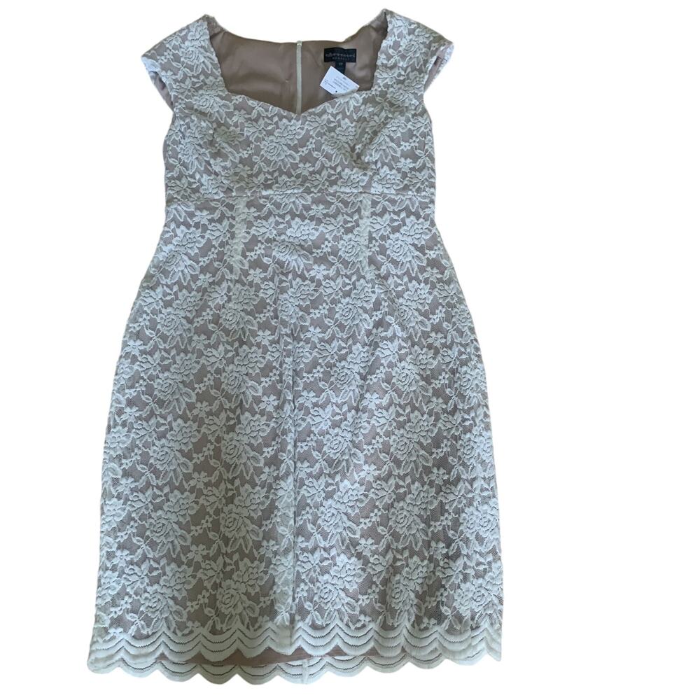 NWT CONNECTED APPAREL WOMEN'S IVORY/MOCHA LACE OVERLAY DRESS SIZE 12P (PETITE)